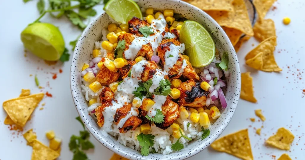 street corn chicken rice bowl